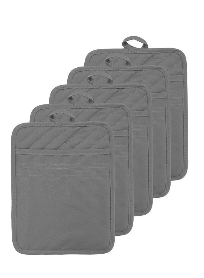 Oven Pot Holder with Pocket 100% Cotton Heat Resistant Coaster Potholder Kitchen Hot Pad Gray Oven Mitts for Cooking and Baking Square 7x9