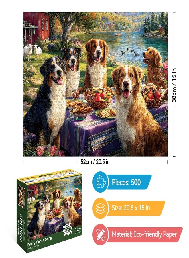 EIYRURU 500 Piece Jigsaw Puzzle for Adults - Five Dogs Lakeside Picnic Jigsaw Puzzles 500 Pieces, Spring Nature Animal Puzzles for Adults 500 Pieces, Challenging Perfect for Game Nights, 20.5 X 15 in - Image 2