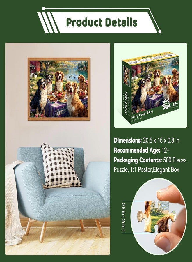 EIYRURU 500 Piece Jigsaw Puzzle for Adults - Five Dogs Lakeside Picnic Jigsaw Puzzles 500 Pieces, Spring Nature Animal Puzzles for Adults 500 Pieces, Challenging Perfect for Game Nights, 20.5 X 15 in - Image 4
