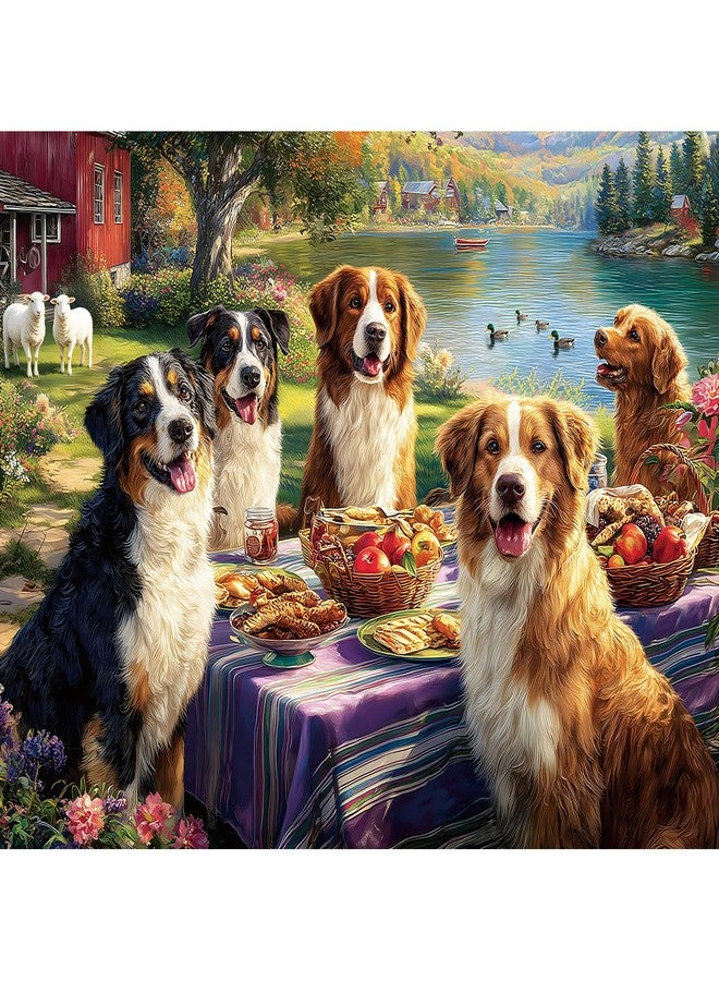 EIYRURU 500 Piece Jigsaw Puzzle for Adults - Five Dogs Lakeside Picnic Jigsaw Puzzles 500 Pieces, Spring Nature Animal Puzzles for Adults 500 Pieces, Challenging Perfect for Game Nights, 20.5 X 15 in - Image 1