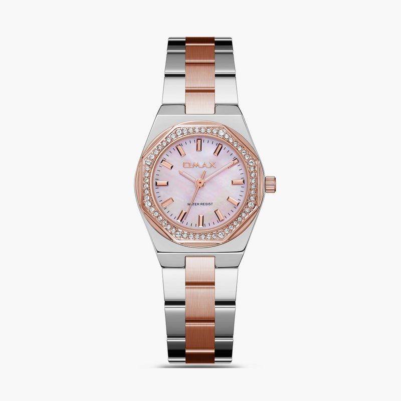 OMAX ساعة أومكس النسائية باللون الوردي الذهبي التناظري - Image 1