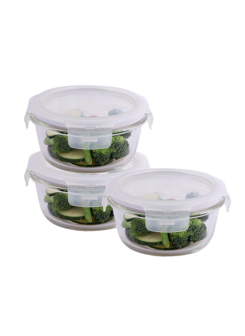 LOCK & LOCK - Lock&Lock Euro Glass Round Bake and Store Container, 380ml, Transparent, Set of 3 (LLG821*3) - Image 1