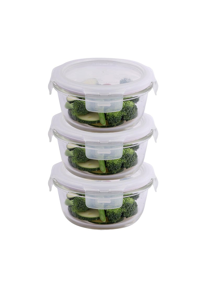 LOCK & LOCK - Lock&Lock Euro Glass Round Bake and Store Container, 380ml, Transparent, Set of 3 (LLG821*3) - Image 1