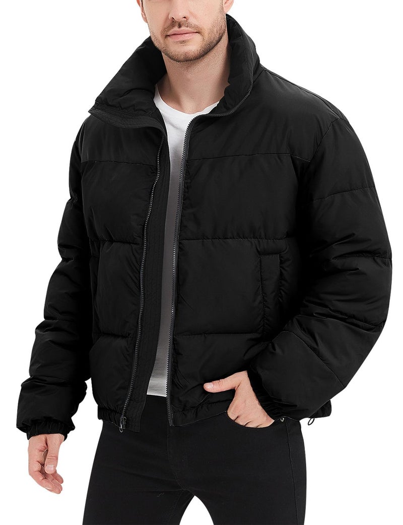 Flygo Men Puffer Jacket Winter Coats Water Resistant Long Sleeve Zip Up Lightweight Quilted Down JacketsBlackS - Image 2