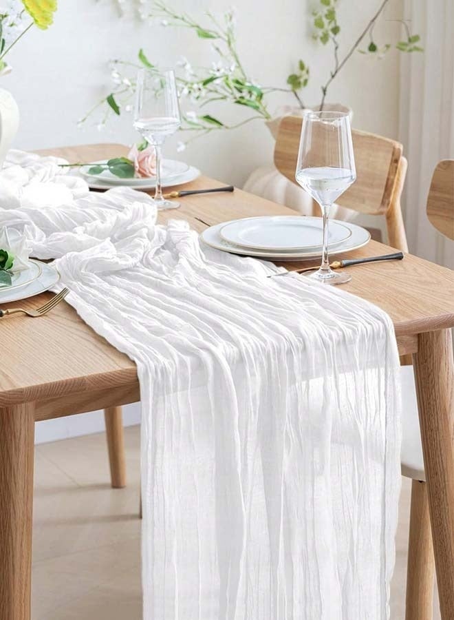 AETHER 3M Cheesecloth Table Runner, White Wedding Table Runner, Boho Gauze Table Runner, Rustic Sheer Table Decor 90x300CM White - Image 1