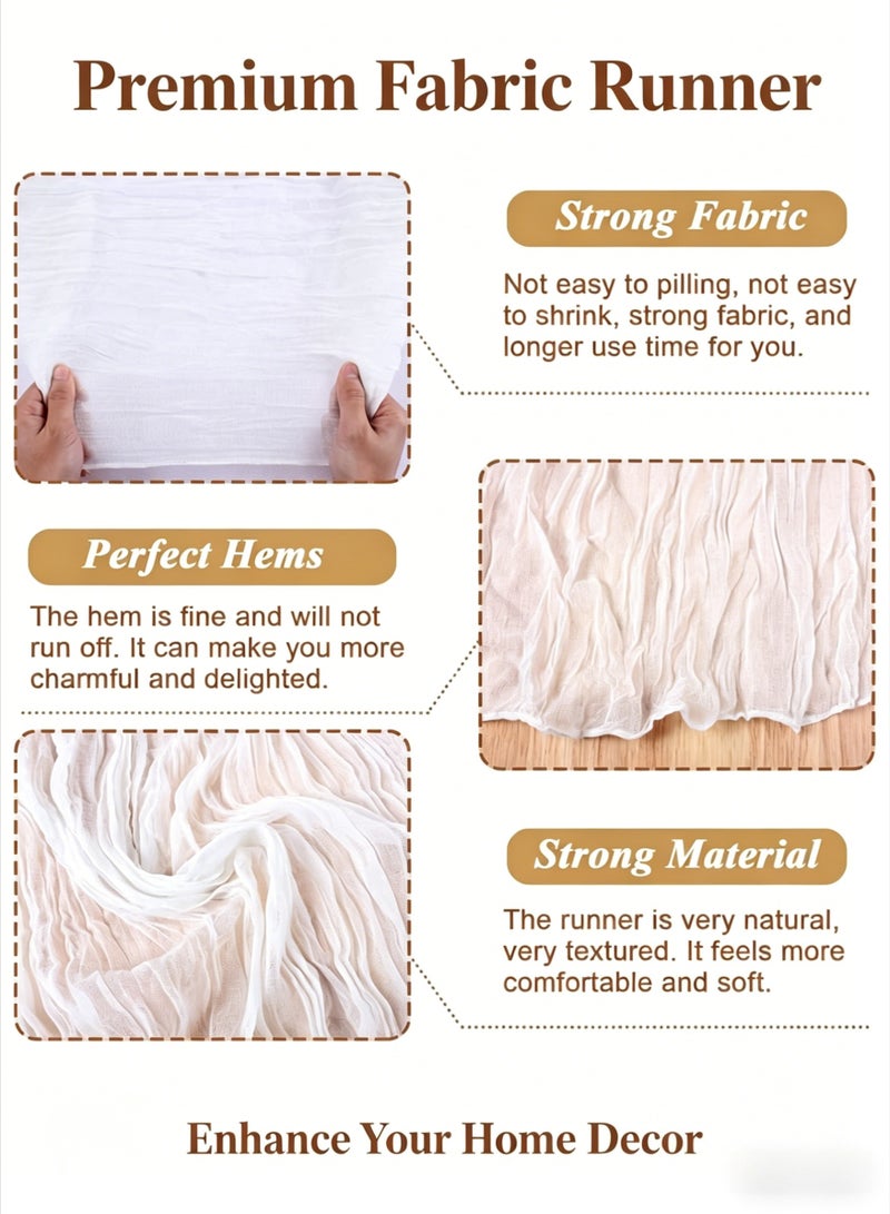 AETHER 3M Cheesecloth Table Runner, White Wedding Table Runner, Boho Gauze Table Runner, Rustic Sheer Table Decor 90x300CM White - Image 3