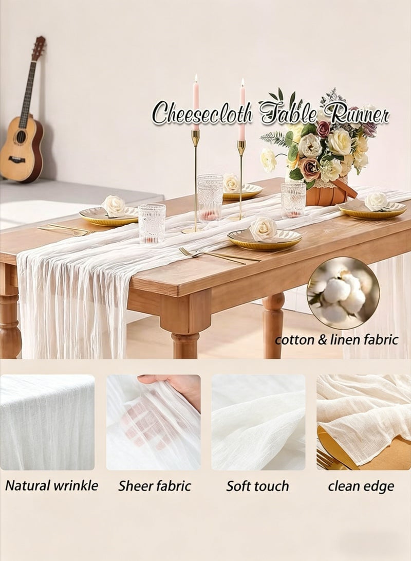 AETHER 3M Cheesecloth Table Runner, White Wedding Table Runner, Boho Gauze Table Runner, Rustic Sheer Table Decor 90x300CM White - Image 4
