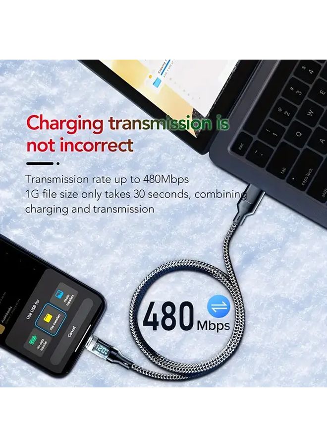 79in USB C Cable with LED Display 100W Fast Charging Data Transfer Durable Fabric - Image 5