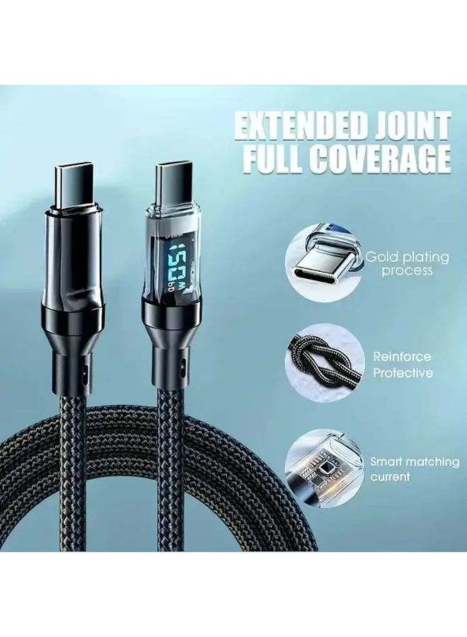 79in USB C Cable with LED Display 100W Fast Charging Data Transfer Durable Fabric - Image 4