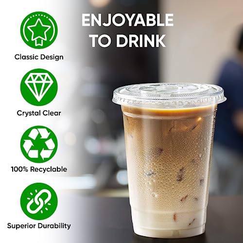 Green Direct 10 oz. Plastic Clear Cups With Flat Lids for Cold Drink / Bubble Boba / Iced Coffee / Tea / Smoothie Pack of 100 - Image 5