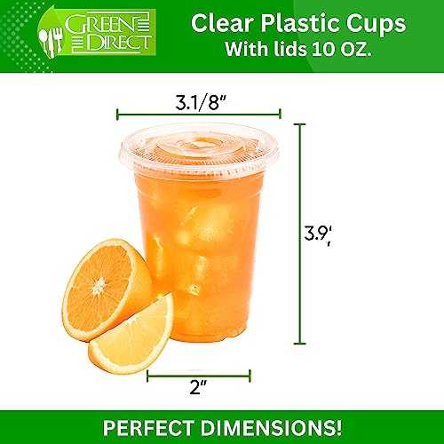 Green Direct 10 oz. Plastic Clear Cups With Flat Lids for Cold Drink / Bubble Boba / Iced Coffee / Tea / Smoothie Pack of 100 - Image 2