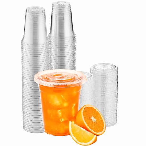 Green Direct 10 oz. Plastic Clear Cups With Flat Lids for Cold Drink / Bubble Boba / Iced Coffee / Tea / Smoothie Pack of 100 - Image 1