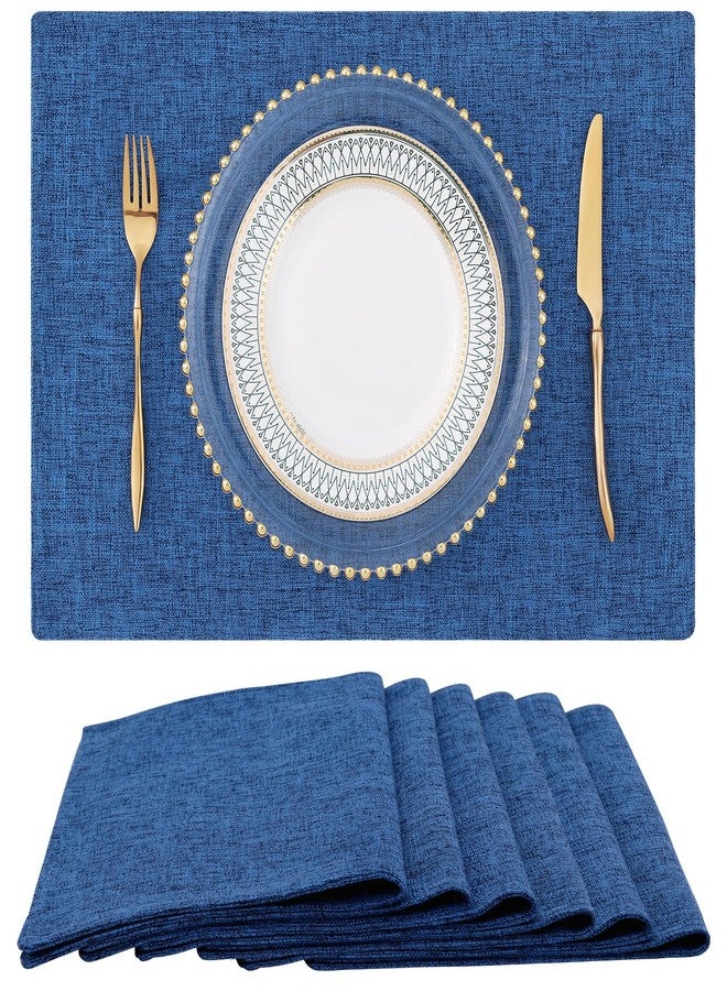 homing Cotton Linen Placemats Set of 6, Cloth Washable Farmhouse Dining Table Mats for Indoors & Outdoors, Easy to Clean, Navy Blue, 13 x 19 Inch - Image 1
