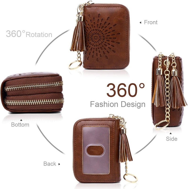 APHISON RFID Credit Card Holder Zipper Card Case Keychain Small Wallet for Women 1942-2 COFFEE - Image 2