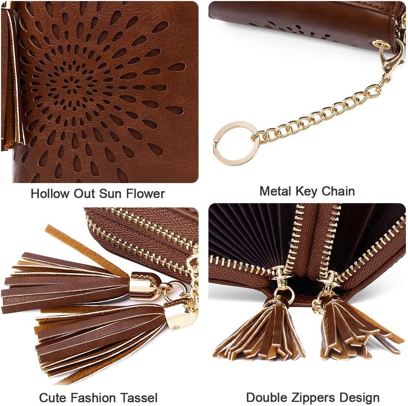 APHISON RFID Credit Card Holder Zipper Card Case Keychain Small Wallet for Women 1942-2 COFFEE - Image 4