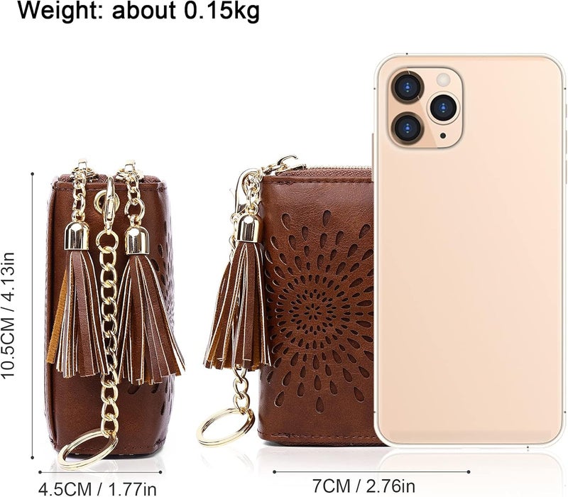 APHISON RFID Credit Card Holder Zipper Card Case Keychain Small Wallet for Women 1942-2 COFFEE - Image 5