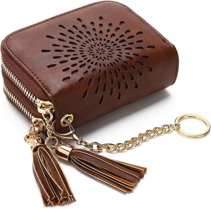 APHISON RFID Credit Card Holder Zipper Card Case Keychain Small Wallet for Women 1942-2 COFFEE - Image 1