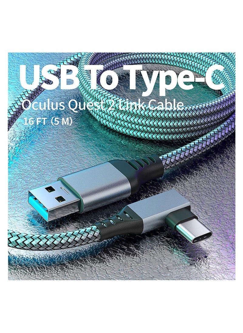 Generic - 16 FT Link Cable for Oculus/Meta Quest 2/1 and PC/Steam VR, Braided USB 3.2 A to C Compatible for Oculus Quest 2 Link Cable, High Speed PC Data Transfer, Fast Charging for VR Headset(Grey) - Image 1