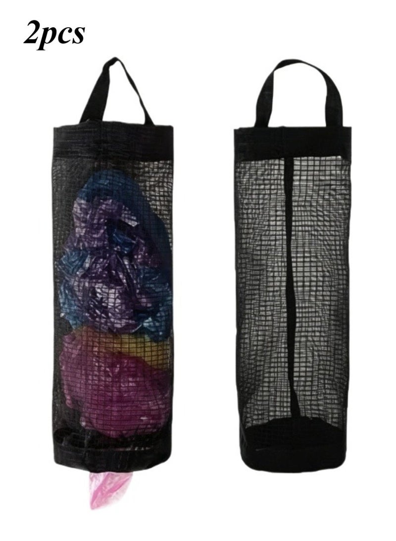 jaexest Plastic Bag Holder – 2 Pack Mesh Grocery Bag Storage Dispenser | Hanging Organizer for Reusable & Disposable Bags – Under Sink, Pantry or Laundry Room – Black - Image 1