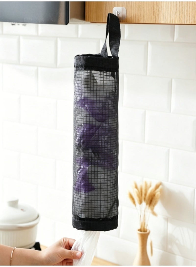 jaexest Plastic Bag Holder – 2 Pack Mesh Grocery Bag Storage Dispenser | Hanging Organizer for Reusable & Disposable Bags – Under Sink, Pantry or Laundry Room – Black - Image 2