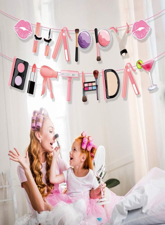 BHNACIER Makeup Happy Birthday Banner Makeup Birthday Banner Spa Themed Party Decorations Spa Party Banners Makeups Partys Banners for Girl Pink Makeups Spas Glamour Cosmetics Theme Supplies - Image 5