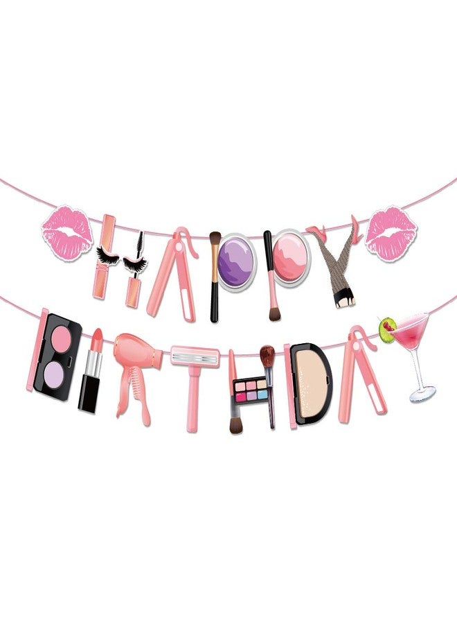 BHNACIER Makeup Happy Birthday Banner Makeup Birthday Banner Spa Themed Party Decorations Spa Party Banners Makeups Partys Banners for Girl Pink Makeups Spas Glamour Cosmetics Theme Supplies - Image 3
