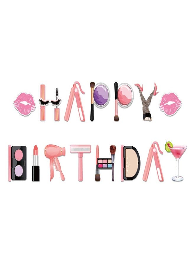 BHNACIER Makeup Happy Birthday Banner Makeup Birthday Banner Spa Themed Party Decorations Spa Party Banners Makeups Partys Banners for Girl Pink Makeups Spas Glamour Cosmetics Theme Supplies - Image 2