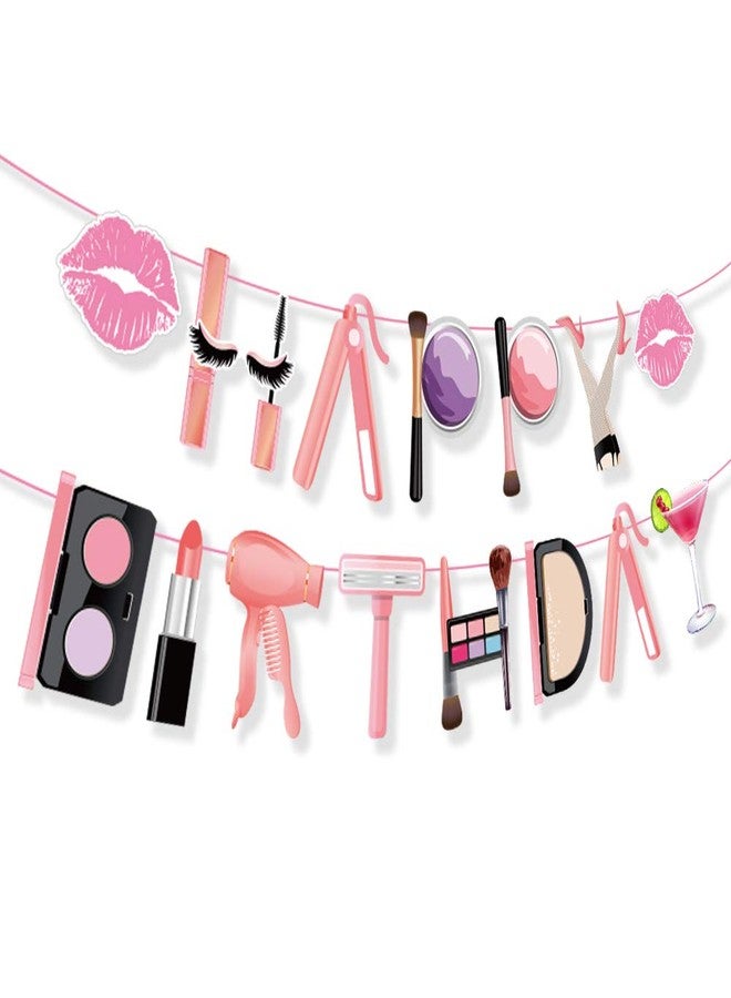 BHNACIER Makeup Happy Birthday Banner Makeup Birthday Banner Spa Themed Party Decorations Spa Party Banners Makeups Partys Banners for Girl Pink Makeups Spas Glamour Cosmetics Theme Supplies - Image 1