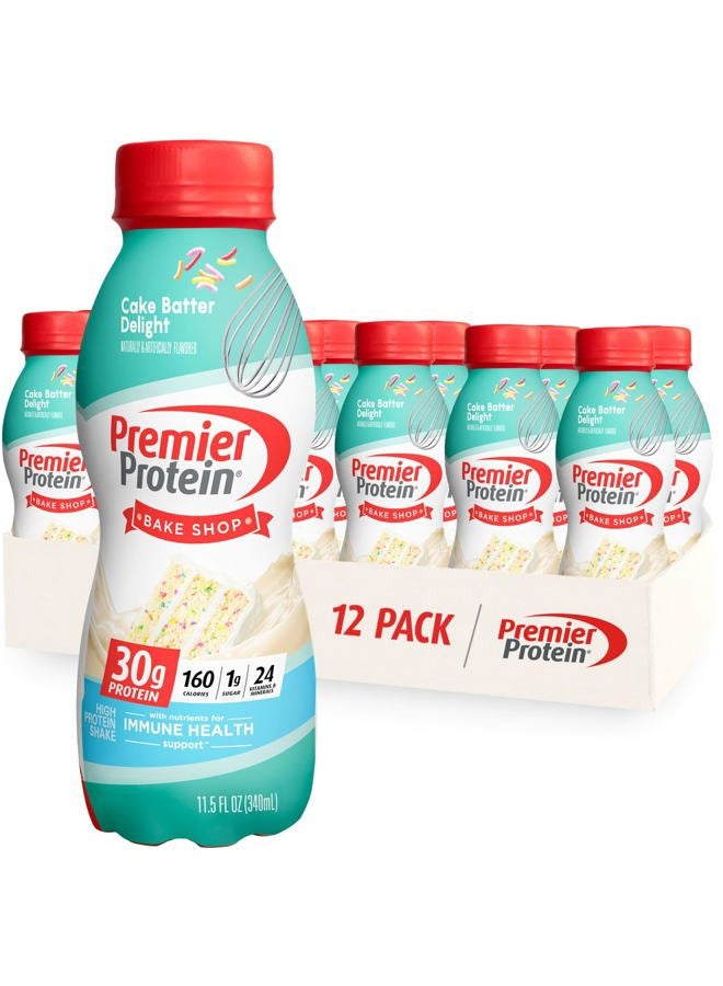 Premier Protein شيك، خليط كعكة، 30 جرام بروتين، 1 جرام سكر، 24 فيتامينات ومعادن، مغذيات لدعم صحة المناعة، 11.5 أونصة سائلة، 12 حبة - Image 1