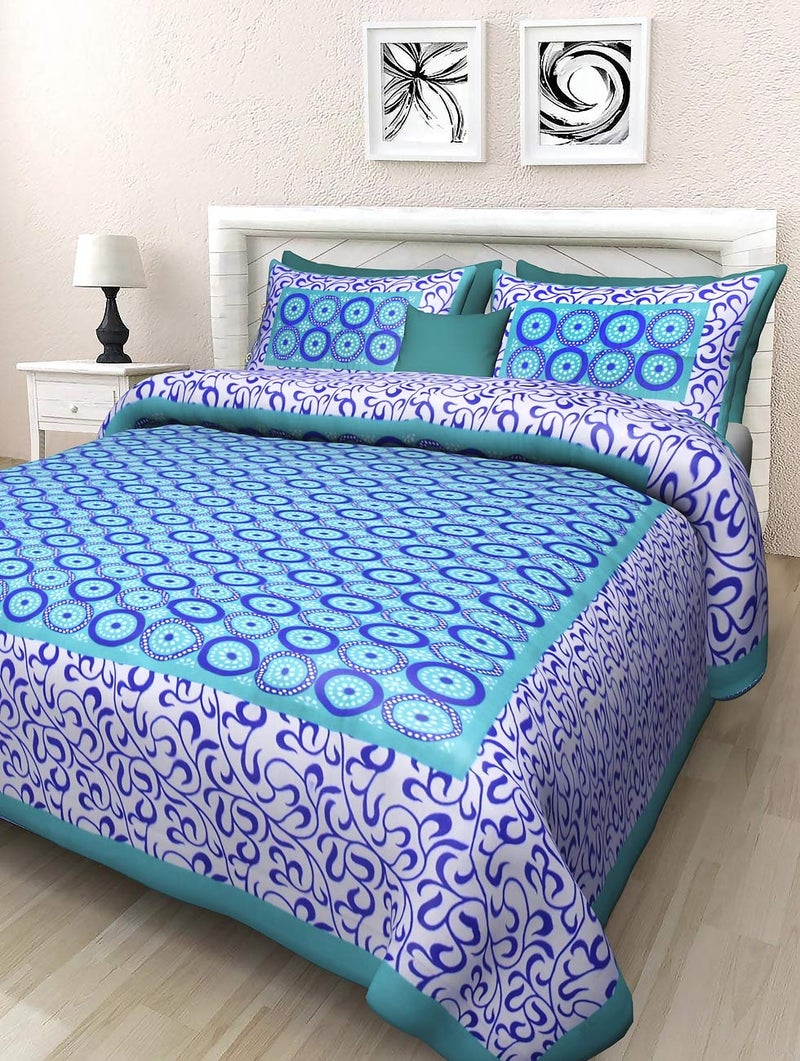 BedZone 100 Cotton Double Bedsheet Queen Size 240 cm x 220 cm with 2 Pillow Covers Floral Print