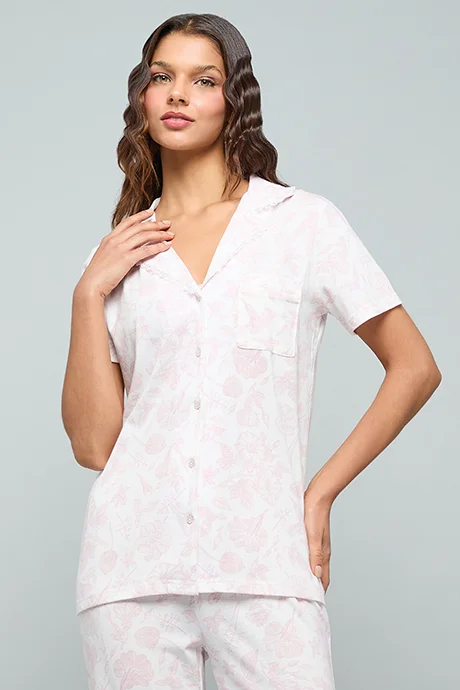 أر أند بي Printed Lapel Collar Pyjama Set