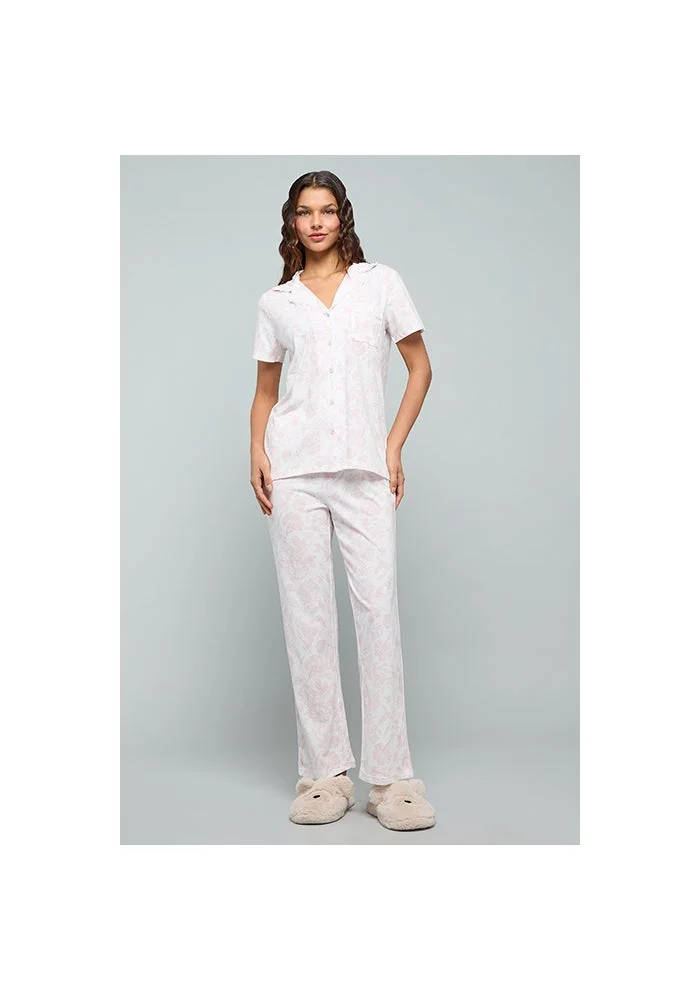 أر أند بي Printed Lapel Collar Pyjama Set