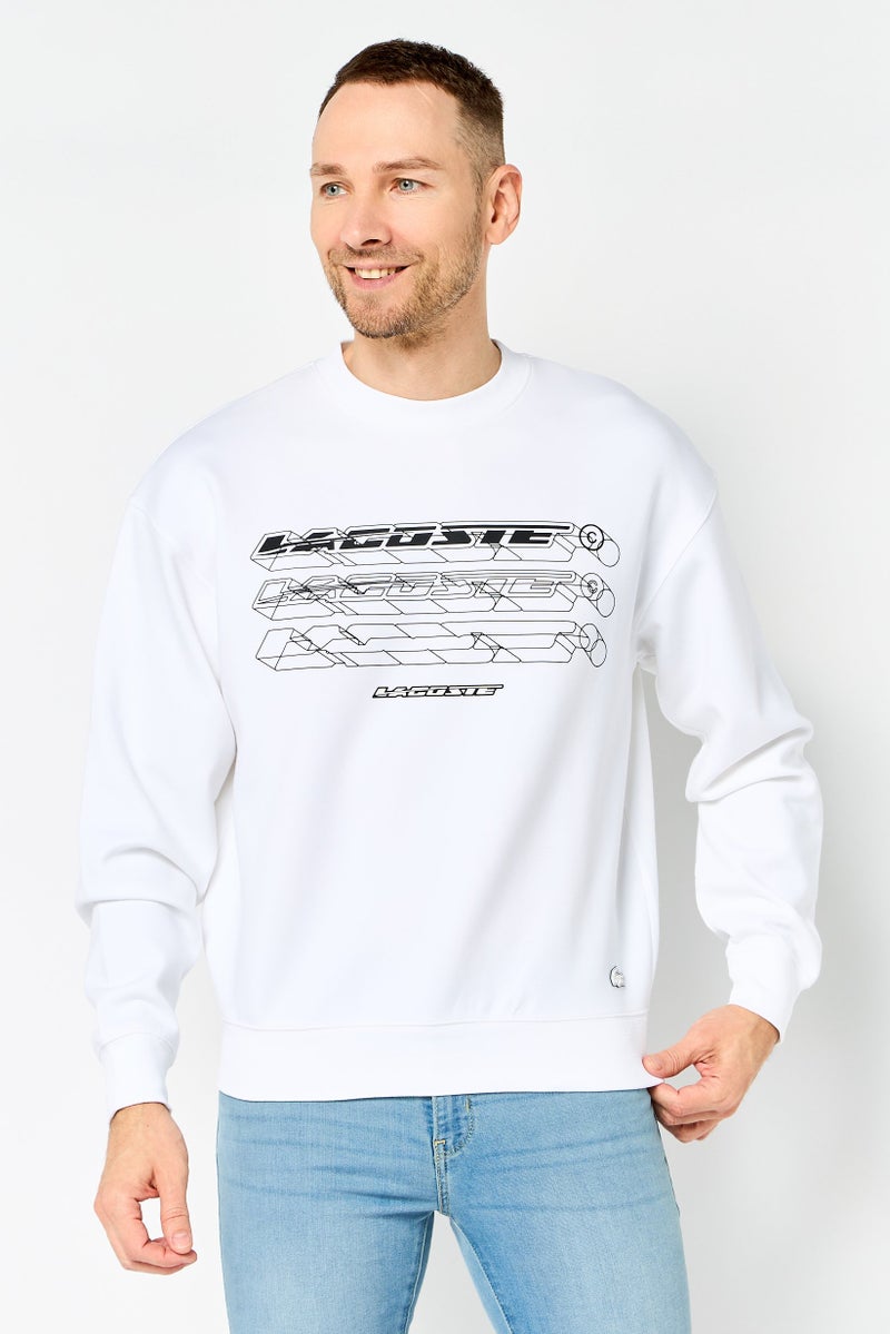 LACOSTE Men Crew Neck Brand Logo Long Sleeve Sweatshirt, White - Image 1