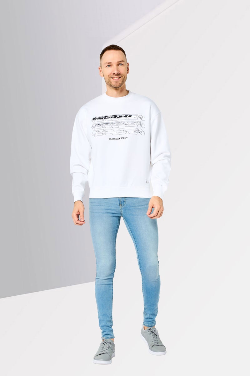 LACOSTE Men Crew Neck Brand Logo Long Sleeve Sweatshirt, White - Image 2
