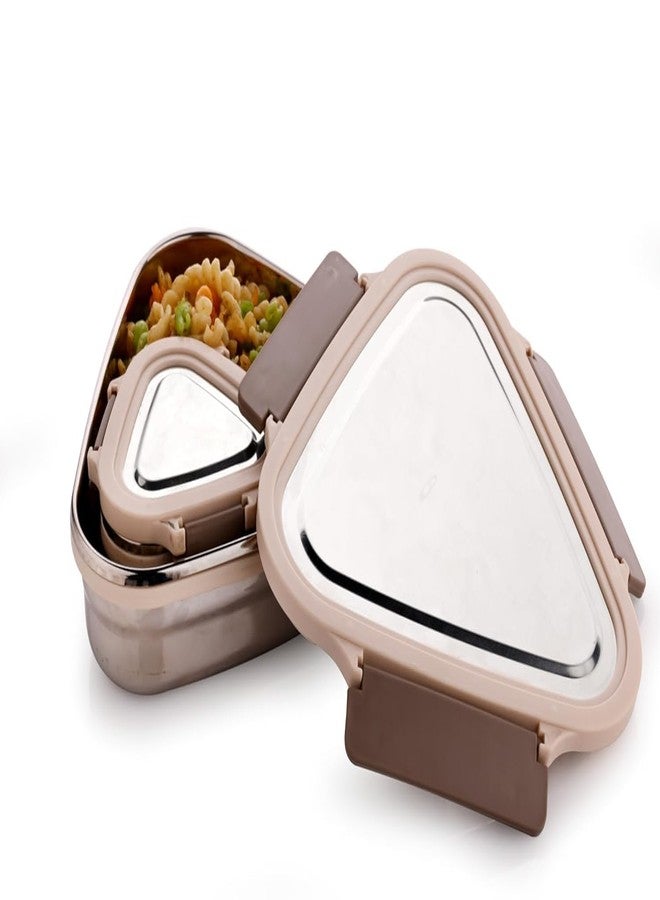 Touchcart Trinity Stainless Steel Triangle Lunch Box | Leak-Proof & Durable | 800ml + 180ml | Safe Food Container for Office, College & School | Color May Vary - Image 2