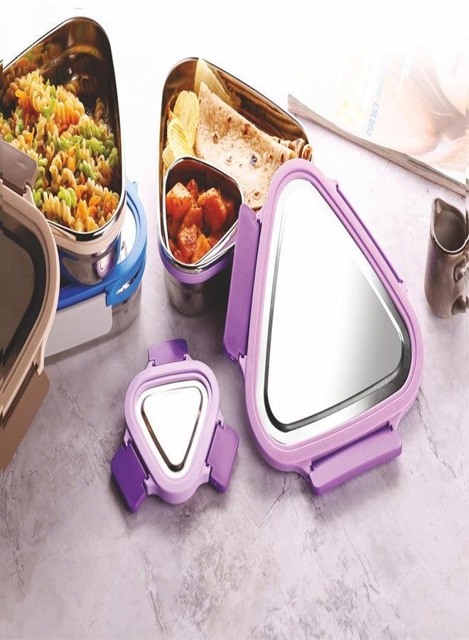 Touchcart Trinity Stainless Steel Triangle Lunch Box | Leak-Proof & Durable | 800ml + 180ml | Safe Food Container for Office, College & School | Color May Vary - Image 5