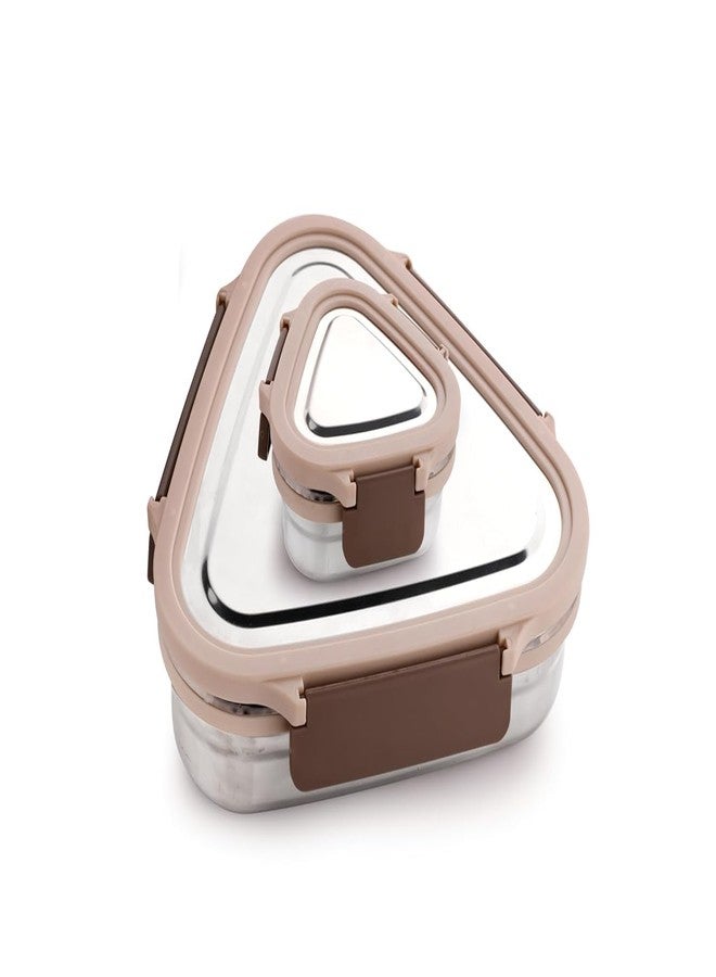 Touchcart Trinity Stainless Steel Triangle Lunch Box | Leak-Proof & Durable | 800ml + 180ml | Safe Food Container for Office, College & School | Color May Vary - Image 1