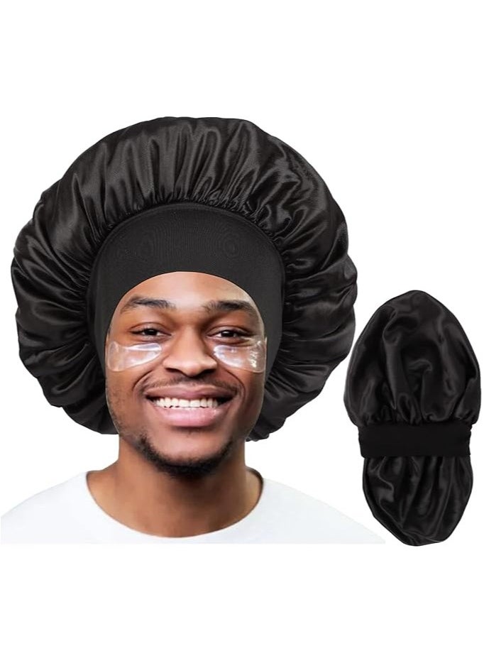Kimaya Bonnet for Men,Silk Bonnet for Sleeping,Double Layer Satin Bonnets for Women Curly Hair Braids,Reversible Sleep Bonnet  - Image 1