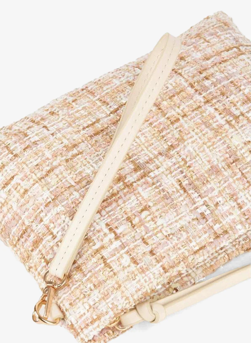 Women's Bellis Tweed Cream-Powder Lined Wrist Strap Portfolio Handbag and Clutch.