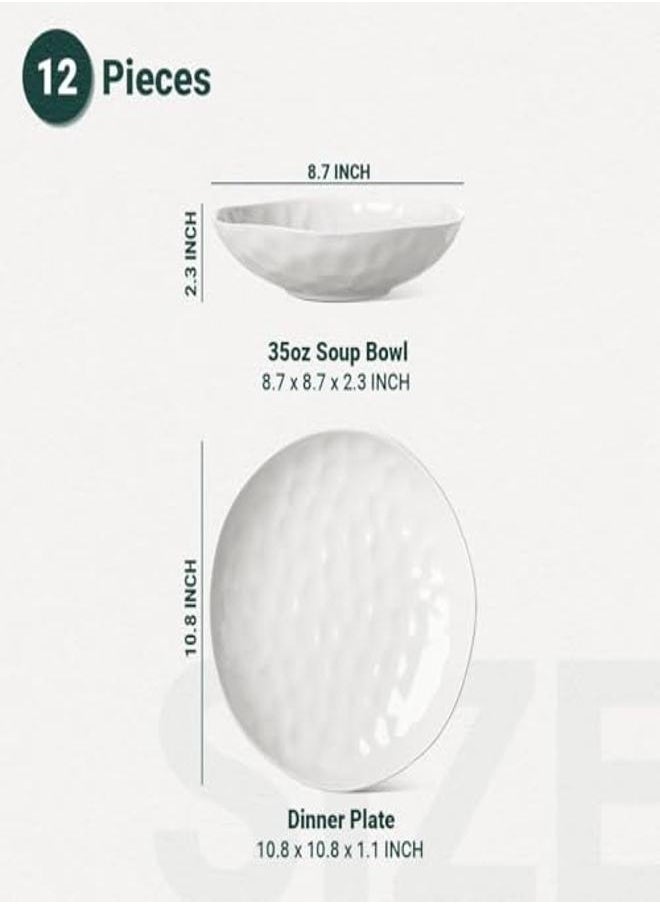 Generic - HOMBENE DINNERWARE NOT ONLY FOR DINNER White Set 12 Piece Service 6 Porcelain Sets Over Size Plates Sets Dessert Salad and Pasta Dishes Set - Image 1