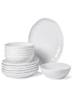 HOMBENE DINNERWARE NOT ONLY FOR DINNER White Set 12 Piece Service 6 Porcelain Sets Over Size Plates Sets Dessert Salad and Pasta Dishes Set