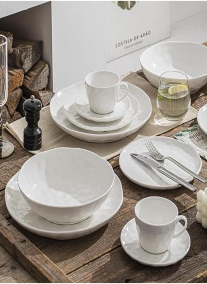 Generic - HOMBENE DINNERWARE NOT ONLY FOR DINNER White Set 12 Piece Service 6 Porcelain Sets Over Size Plates Sets Dessert Salad and Pasta Dishes Set - Image 1