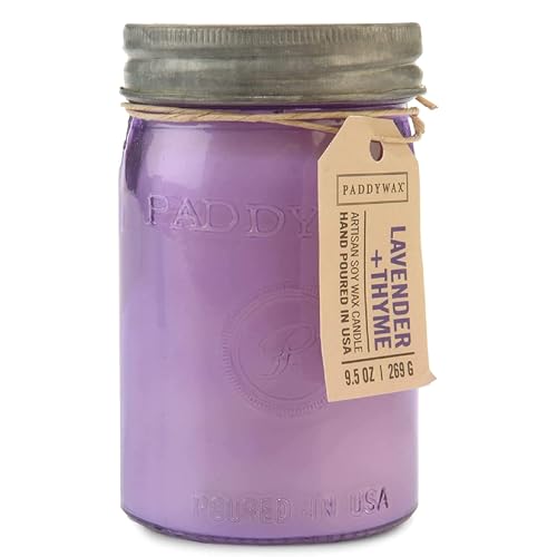 Paddywax Scented Candles Relish Collection Soy Wax Artisan Candle in Glass Jar with Lid, 9.5-Ounce, Lavender + Thyme - Image 1