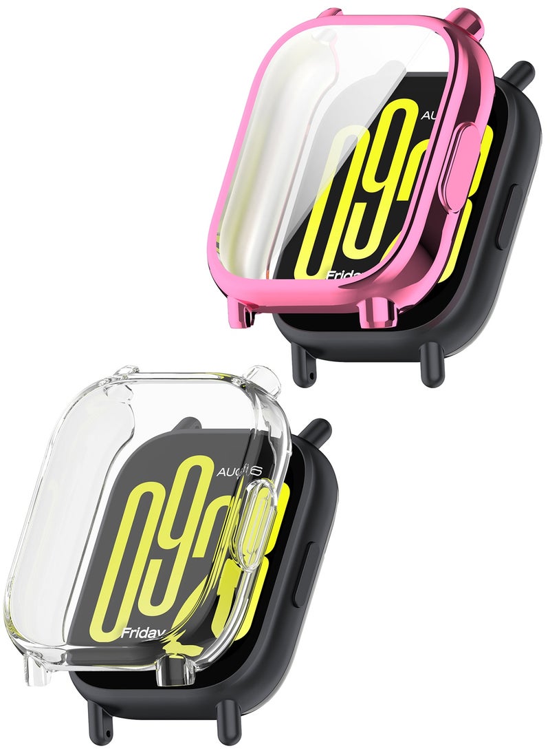 2 Pcs Screen Protector Case Fit for Redmi Watch 5 Active, Durable Full Coverage TPU Protective Cover Bumper Frame Protector Case Accessories Fit for Redmi Watch 5 Active Smartwatch (Clear+Pink) - Image 1