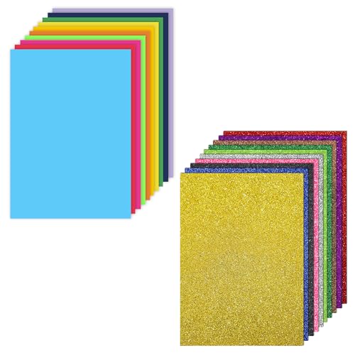 Lakeer Combo Pack A4 Neon & Glitter Eva Foam Sheets - 50 Neon + 10 Glitter Sheets - Scrapbooking, Craft & Decorations - Image 1