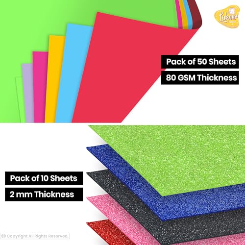 Lakeer Combo Pack A4 Neon & Glitter Eva Foam Sheets - 50 Neon + 10 Glitter Sheets - Scrapbooking, Craft & Decorations - Image 3