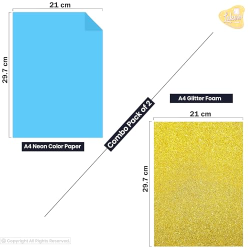Lakeer Combo Pack A4 Neon & Glitter Eva Foam Sheets - 50 Neon + 10 Glitter Sheets - Scrapbooking, Craft & Decorations - Image 2
