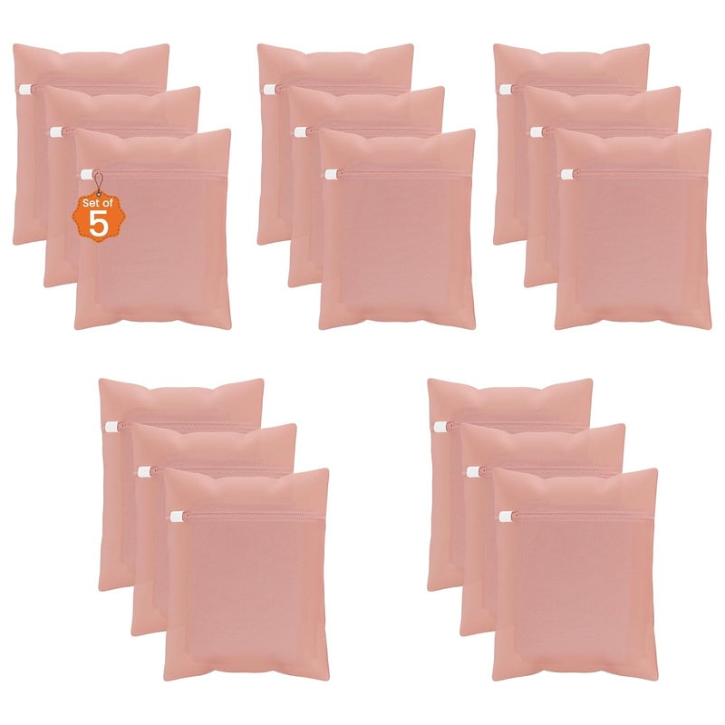 Kuber Industries Set of 15 Polyester Mesh Laundry Bag with Zip Reusable Washing Bags for Washing Machine Ideal for Delicate Fabrics Lingerie Shoes Protection YZ6PNK Plain Peach - Image 1