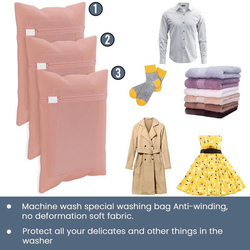 Kuber Industries Set of 15 Polyester Mesh Laundry Bag with Zip Reusable Washing Bags for Washing Machine Ideal for Delicate Fabrics Lingerie Shoes Protection YZ6PNK Plain Peach - Image 5