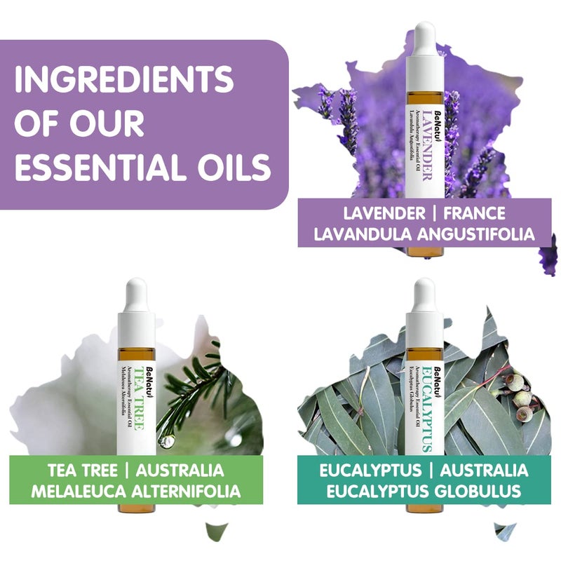 Benatu Essential Oils Set (Tea Tree Lavender Eucalyptus) for Home, Organic Relax Scent Aromatherapy Gift for Women and Men, Natural Fragrance for Skin Care, Body Topical Massage, Diffuser 3 Packs - Image 4
